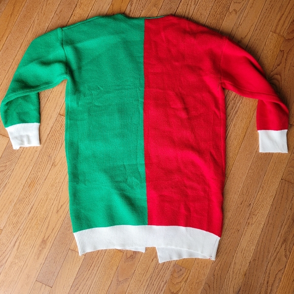 Festive Holiday Snowman Cardigan Open Sweater Colour Block M/L - Picture 4 of 11